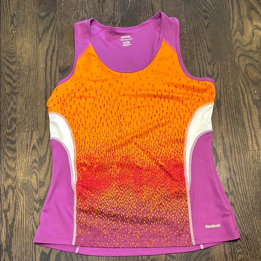 Reebok Orange and Purple Fitted Graphic Tank Top
